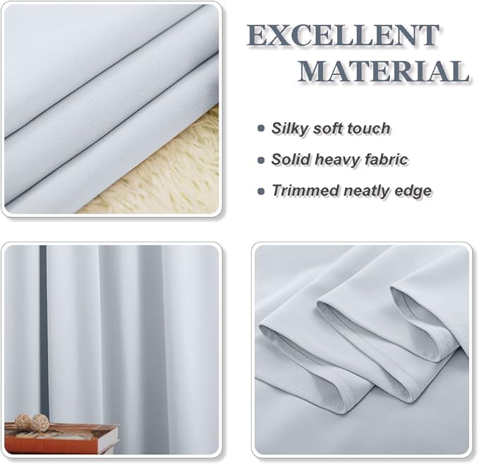 PONY DANCE White Window Curtains - Home Decor Panels Elegant Chrome Heavy-Duty Decorative Light Blocking Draperie for Kitchen & Bedroom, 42 by 54 inches, 2 PCs
