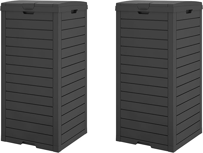 Outdoor Trash Can, 2 Set of 31 Gallon Garbage Can with Tiered Lid and Drip Tray, Waterproof Resin Patio Waste Bin for Garden, Backyard, Deck