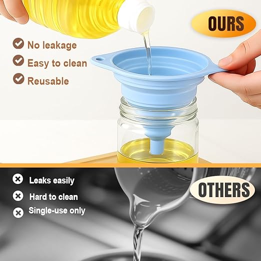 Kitchen Funnel Set 3 Pack, Collapsible Silicone Funnels for Filling Water Bottles & Small Bottles | Food-Grade, Easy Clean & Space-Saving (Mix Colors)