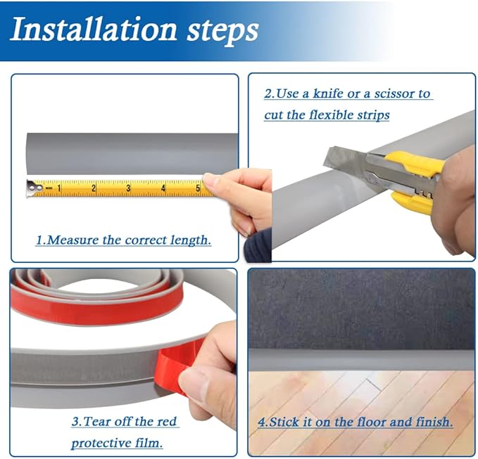 Floor Transition Strip Self Adhesive Carpet & Flooring Transitions Edging Trim Strip PVC Threshold Transitions Suitable for Threshold Height Less Than 5mm (6.56Ft, Gray)