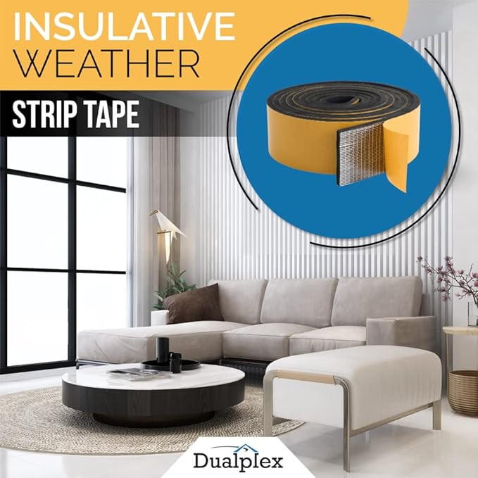 High Density Foam Weather Stripping Door Seal Strip Insulation Tape Roll for Insulating Door Frame, Window, Air Conditioner | Self Adhesive Sealing Weatherstrip (4 in x 1/4 in x 10 Ft, Black)