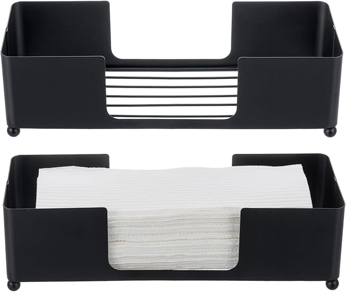MyGift Modern Matte Black Metal Tabletop Paper Hand Towel Holder, Commercial Countertop Tissue Dispenser Tray