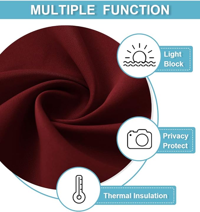 RYB HOME Cafe Window Curtains - Heavy Duty Solid Drapes with Back Tab Top, Thermal Insulated Panels for Wedding Holiday Girl Bedroom Nursery, W 42 x L 54, Burgundy Red, 1 Pair