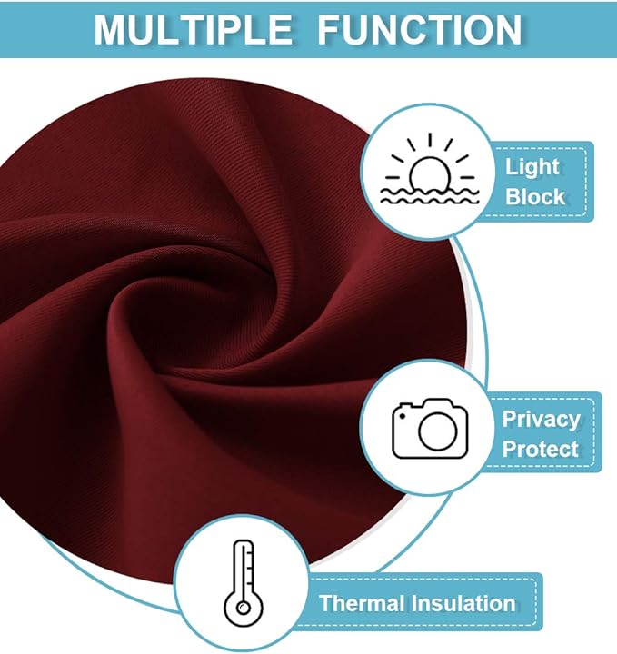 RYB HOME Living Room Curtains 63 inch Length, Blackout Energy Efficient Window Covering Heavy Duty Vertical Privacy Drapes for Nursery Girls Room Classroom W42 x L63 inch, Burgundy Red, 2 Panels