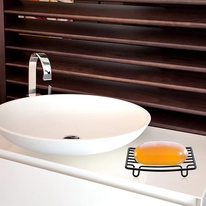Bar Soap Dish Holder for Shower Bathroom Stainless Steel Rust Proof Self Draining, Black-1 Pack