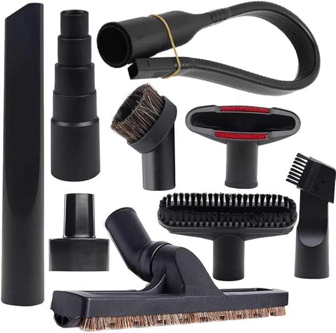 9 Pcs Universal Vacuum Attachments & Brushes for Shop Vac Accessories with 2 1/2" to 1 1/4" & 1 7/8" to 1" Adapter for Shop Vac, 1 1/4" Brush Attachment for Shop Vac, Flexible Crevice Tool