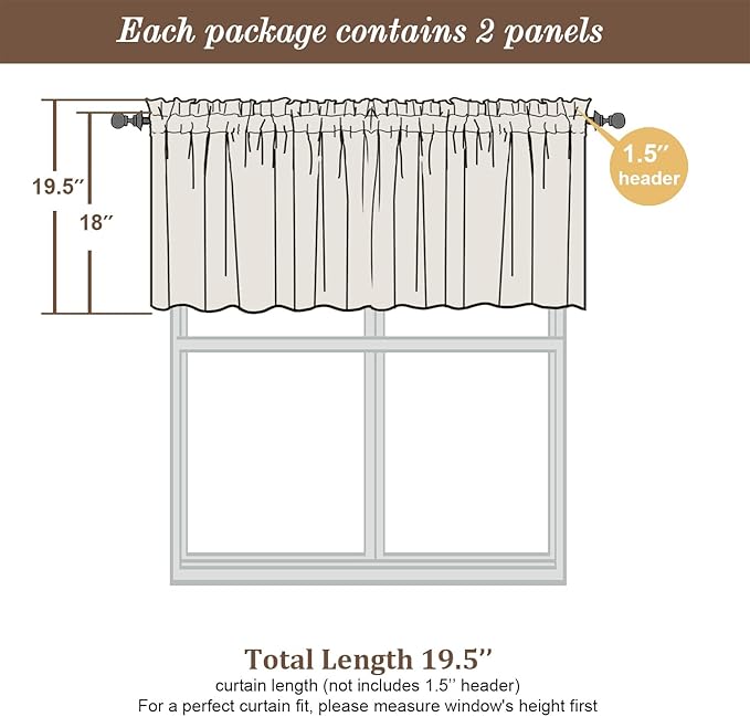 Chyhomenyc Sheer Ivory Valances for Windows 2 Pack, Small Window Curtains for Living Room Bathroom Cafe Laundry Basement, Modern Top Dual Rod Pocket Voile Curtain, 42W x 18L inches, Ivory