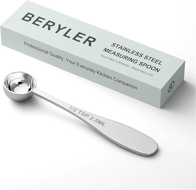 1PCS 1/2tsp(1/6tbsp, 2.5 ml) Single Measuring Spoon, Stainless Steel Individual Teaspoon, Metal Measure Scoop with Gift Box