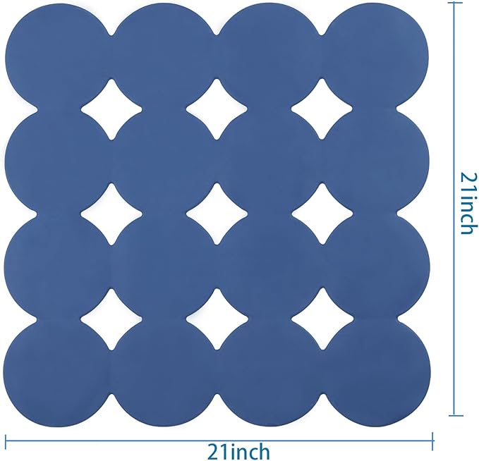 Square Shower Mat Nonslip - Rubber Bathtub Mat with Suction Cups for Inside Shower Bathroom Floor (Navy Blue, 21X21“)