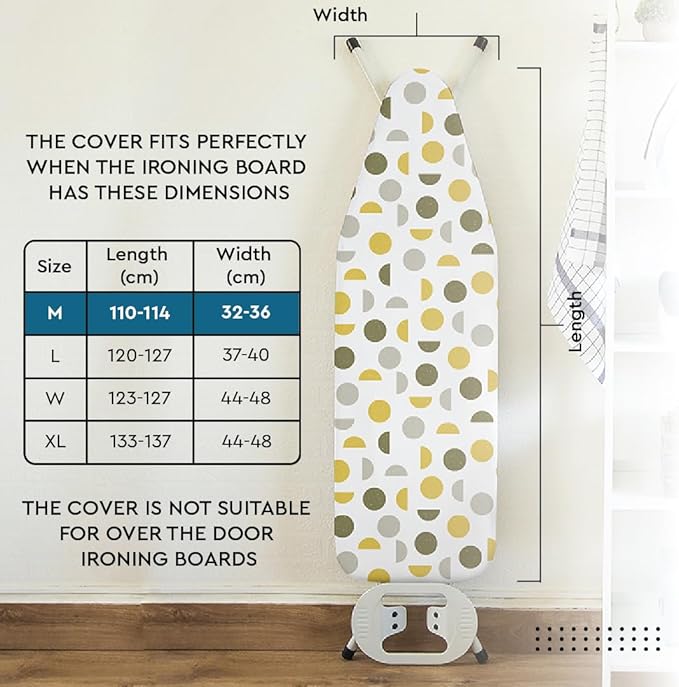 Encasa XO Ironing Board Cover and Pad 42"x14" - Thick 3mm Felt Padding, Drawstring Tightening & Lock, Easy Fit, Scorch & Stain Resistant, Fits Medium Ironing Board - Daisy Beige