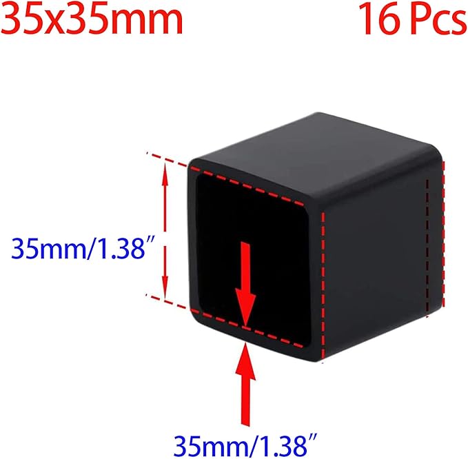Still Awake 16 Pcs Black Square Anti-Slip Rubber Leg Tips Chair Leg Caps Furniture Floor Protectors Chair Table Bar Stool Leg Covers Furniture Leg Cube Feet 1.38 Inch x 1.38 Inch (35 x 35mm)