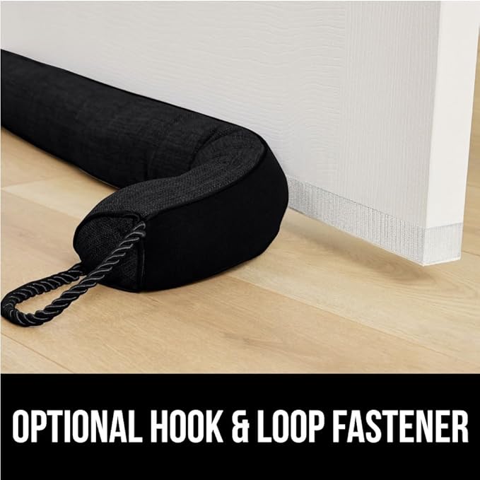 GORILLA GRIP Door Draft Stopper for Bottom of Doors, Weather Stripping Seal Blocks Hot Air, Noise, Bugs, Keeps Cold AC in, Sound Proofing Easy Install Gap Filler, Home Essentials, 32 Inch, Black