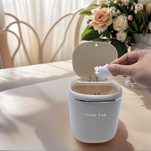 0.8 Gallon Desktop Mini Trash Can with Push-Open Lid, Small Waste Baskets Includes 50 Free Bags, Small Eco-Friendly PP Waste Bin for Office Desk, Bedroom, Bathroom Tiny Garbage Can (White)