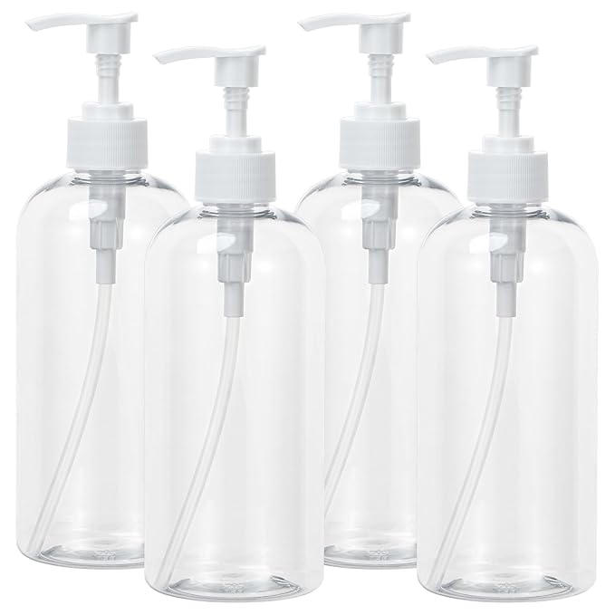 Yebeauty Pump Bottle Dispenser, 3 Pack 17oz/500ml Dish Lotion Soap Dispenser Plastic Liquid Shampoo Container for Bathroom Kitchen Hotel Body Wash, Clear
