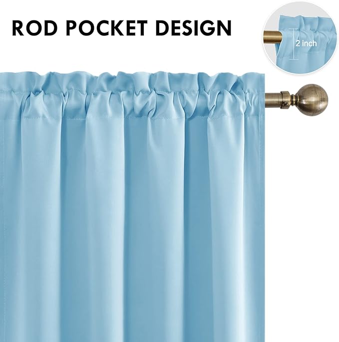 DWCN Light Blue Room Darkening Blackout Curtains - Thermal Insulated Privacy Energy Saving Window Curtain Drapes 52 x 45 inch Length, Set of 2 Bedroom Living Room Curtains