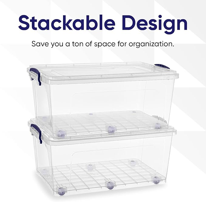 Superio Storage Bins with Lids, Clear Plastic Containers for Organizing, Stackable Totes, BPA Free, Odor Free, Organizer Boxes for Home, and Dorm (2 Pack, 32 Quart)