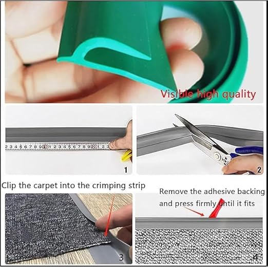 Self Adhesive Carpet Transition Strip with Edge Trim, Designed for Seamless Transitions from Carpet to Tile or Vinyl Floors, Perfect for Doorways.(Gray,50ft)