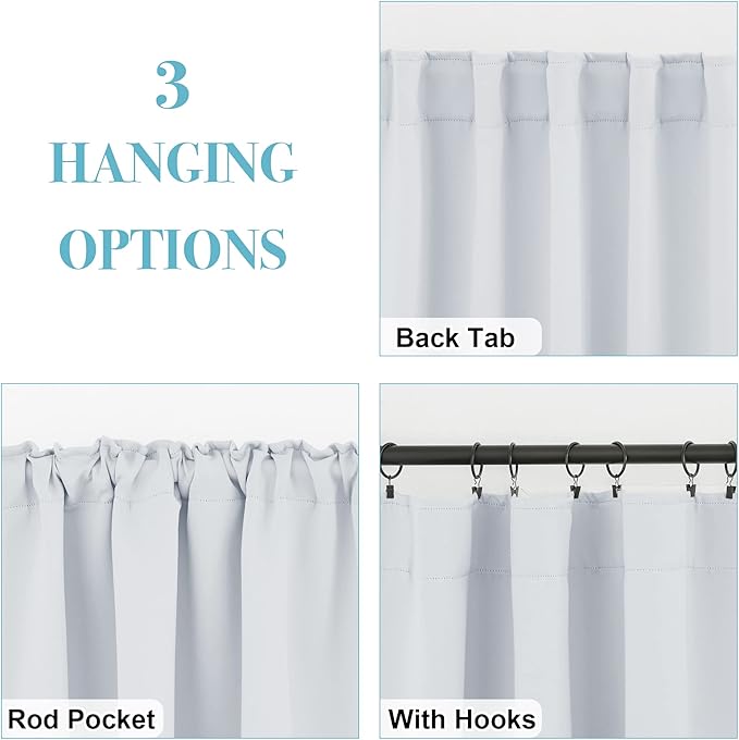 RYB HOME Small Window Curtains - Blackout Insualting Privacy Curtains for Kids Bedroom Kitchen Bathroom Basement Cafe Cabinet Tiers Drapes, 34 Width x 24 Length, 2 Panels, Grayish White
