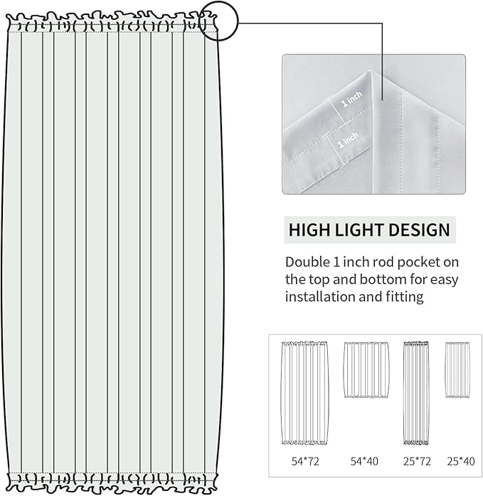 DWCN French Door Curtains – Rod Pocket Thermal Curtain for Doors with Glass Window, Kitchen and Patio Doors for Privacy, 12 X 72 Inches Long, 1 Curtain Panel with Tieback, Greyish White