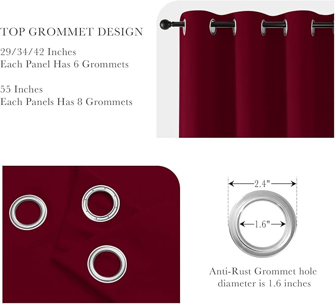 PONY DANCE Christmas Burgundy Red Blackout Curtains and Drapes, Thermal Insulated Solid Rod Pocket Blackout Draperies/Panels for Gift (2 Panels, W 42 x L 36 inches, Red)