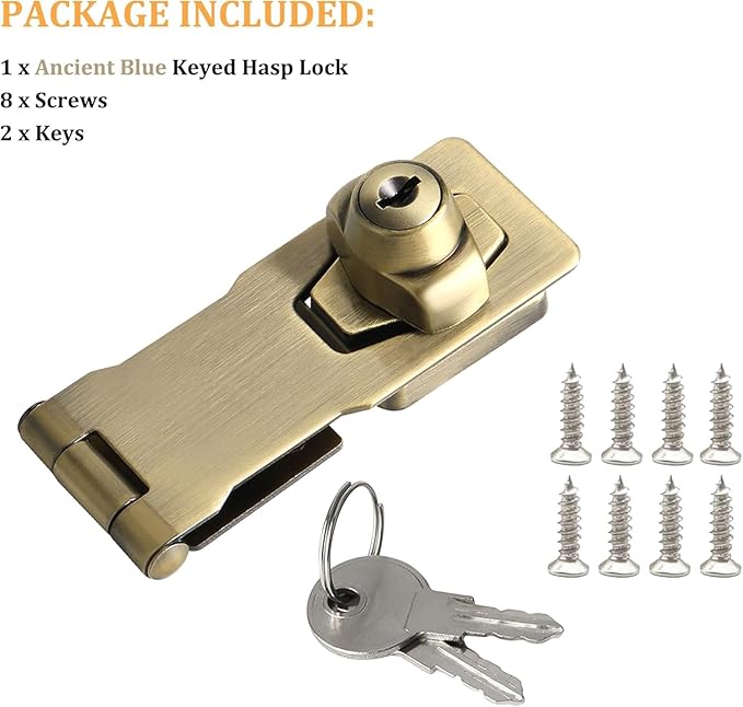 Alise Keyed Hasp Lock,3 Inch Safety Packlock Clasp Hasp Lock Latch with Lock,Door Hinge Lock with Keys Keyed Locking Hasp for Cabinets Closets Doors,Bronze