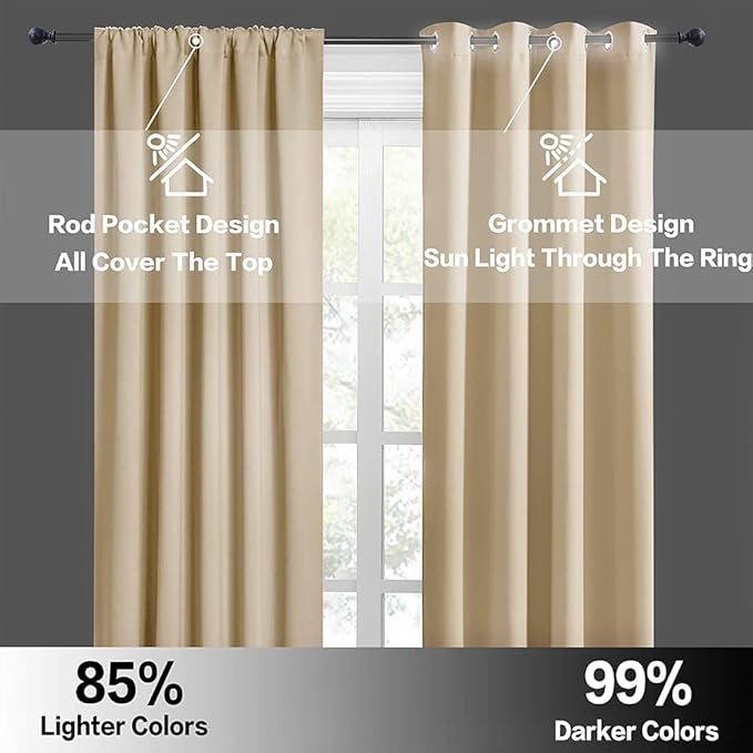 RYB HOME Small Window Curtains Blackout - Privacy Energy Saving Insulating Curtains Blinds for Bedroom Bathroom Basement Kids Nursery Kitchen, W 34 x L 48 inches, Biscotti Beige, 2 Panels