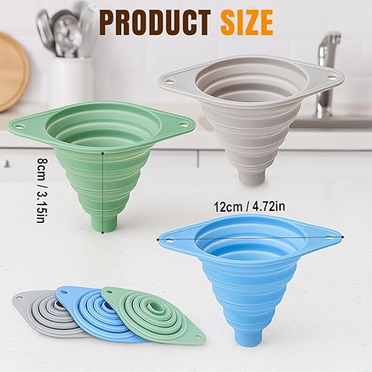 Kitchen Funnel Set 3 Pack, Collapsible Silicone Funnels for Filling Water Bottles & Small Bottles | Food-Grade, Easy Clean & Space-Saving (Mix Colors)