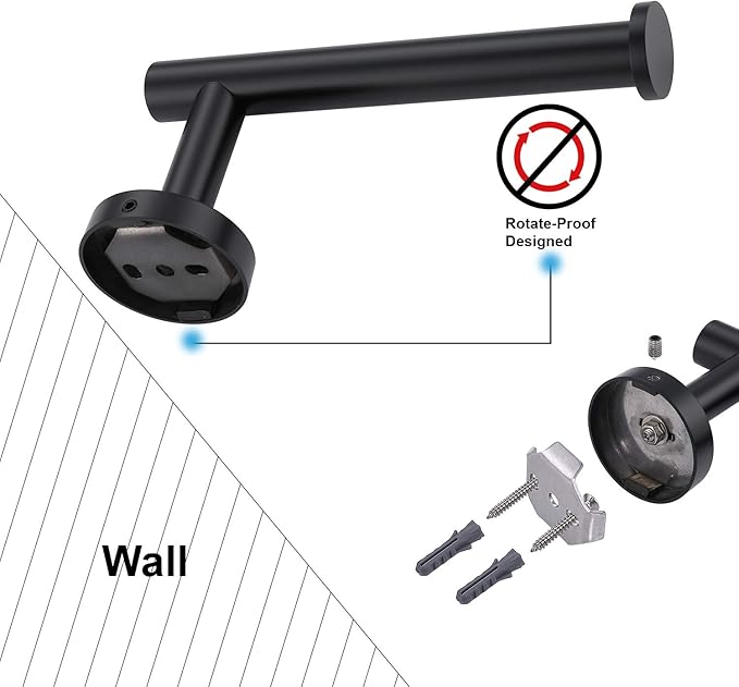 TASTOS Toilet Paper Holder SUS304 Stainless Steel Round Size Matte Black 2 Pack