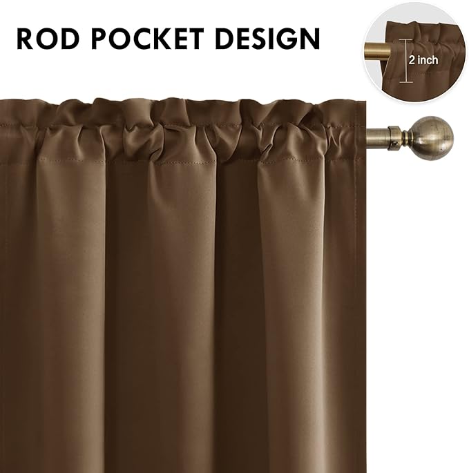 DWCN Blackout Curtains for Bedroom – Thermal Insulated Room Darkening Drapes for Living Room, Brown, W 42 x L 84 Inch, Set of 2 Rod Pocket Curtain Panels