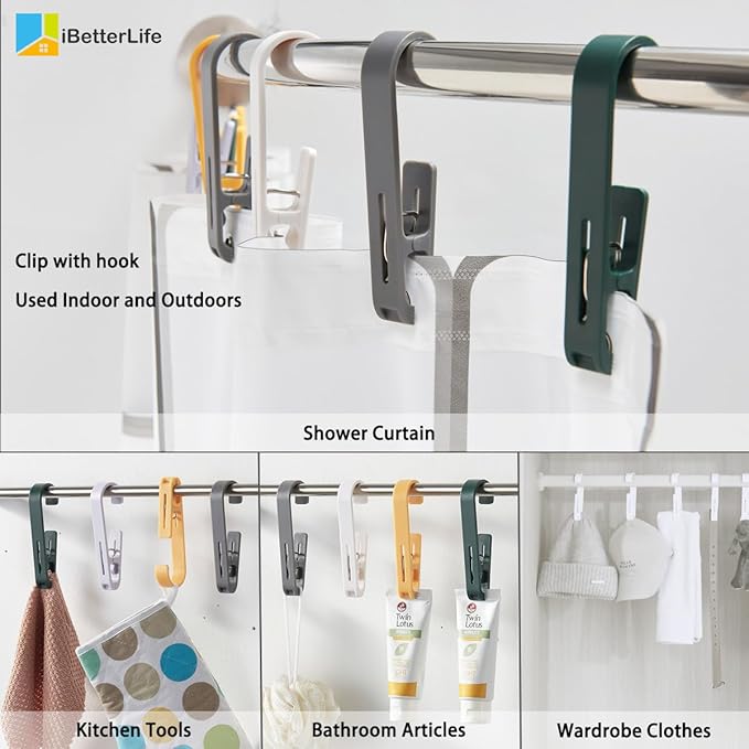iBetterLife Laundry Hooks Hanging Clips - 4Pcs Heavy Duty Outdoor Clothes Pins, Closet Organizer Single Clip Hangers Clamps Socks Boot Bras Underwear Kids Towels for Bathroom Wardrobe Kitchen Office