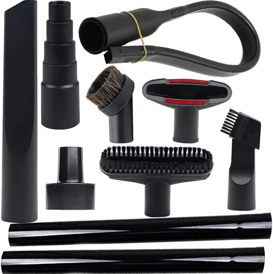 10 Pcs Universal Vacuum Attachments for Shop Vac Accessories - 2 1/2" to 1 1/4" and 1 7/8" to 1" Vacuum Hose Adapter Kit, Vacuum Brush Attachment Flexible Crevice Tool, Vacuum Extension Wand