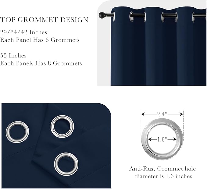PONY DANCE Black Out Curtains for Bedroom 54 inch Length 2 Panels Set, Thermal Insulated Room Darkening Window Drapes for Living Room, Grommet Top (W34 x L54 Inch, Navy Blue)