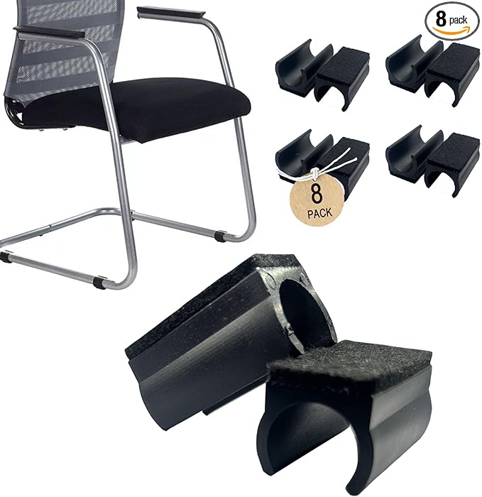 Rectangle U Shaped Chair Leg Tips Caps with Felt Pads,Furniture Feet Protector Slide Smoothly Glides No Scratches No Noise Protect Hardwood Floor,Fit 25mm(1inch) Diameter Tubular Leg (Black 8PCS)
