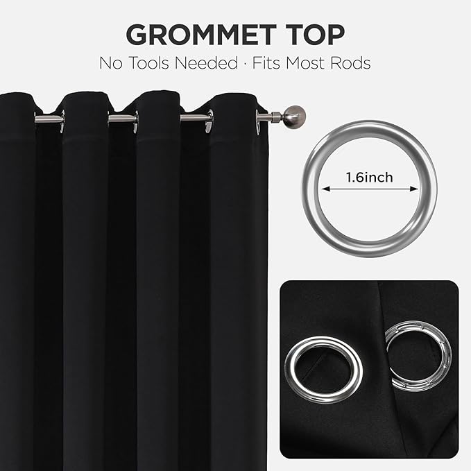 Joydeco Blackout Patio Sliding Door Curtains 84 Inches Long, Grommet Privacy Room Divider Curtains, Extra Wide Thermal Blackout Drapes for Bedroom Living Room (Black, 70Wx84L, 1 Panel)