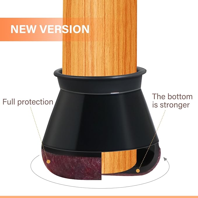 Chair Leg Floor Protectors Chair Leg Protectors for Hardwood Floors Felt Silicone Caps Strengthen Bottom Protection Anti-Scratch Reduce Noise 16 Pack Black Round Medium Fit 3/4" to 1-3/16" (19-30mm)