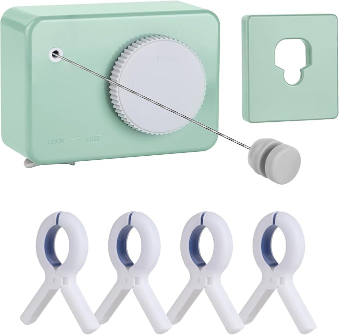 Retractable Clothesline Indoor/Outdoor, Anti-Sag for Drying Clothes Line Retracting Indoor/Outdoor, We Equipped This 13.8 Fts Laundry line Retractable with 4 Large Clips