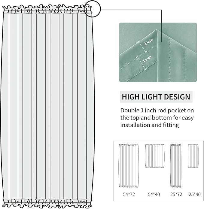 DWCN French Door Curtains – Rod Pocket Thermal Blackout Curtain for Doors with Glass Window, Kitchen and Patio Doors for Privacy, 54 X 72 Inches Long, 1 Curtain Panel with Tieback, Light Sage