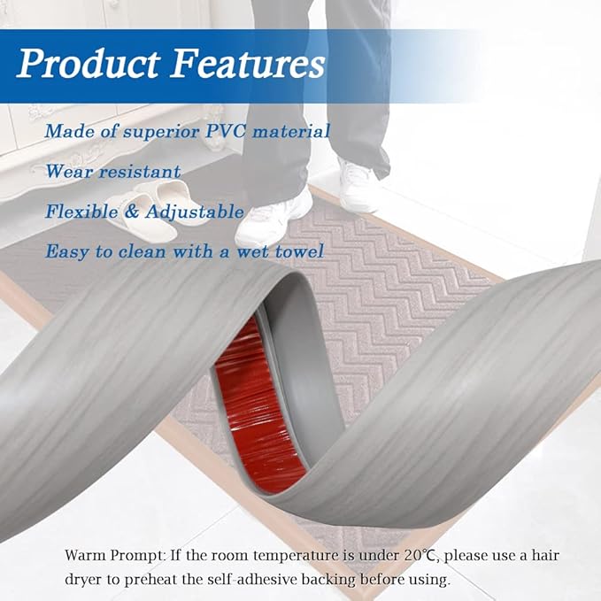 Floor Transition Strip Self Adhesive Carpet & Flooring Transitions Edging Trim Strip PVC Threshold Transitions Suitable for Threshold Height Less Than 5mm (20Ft, Wood Grain Gray-New)