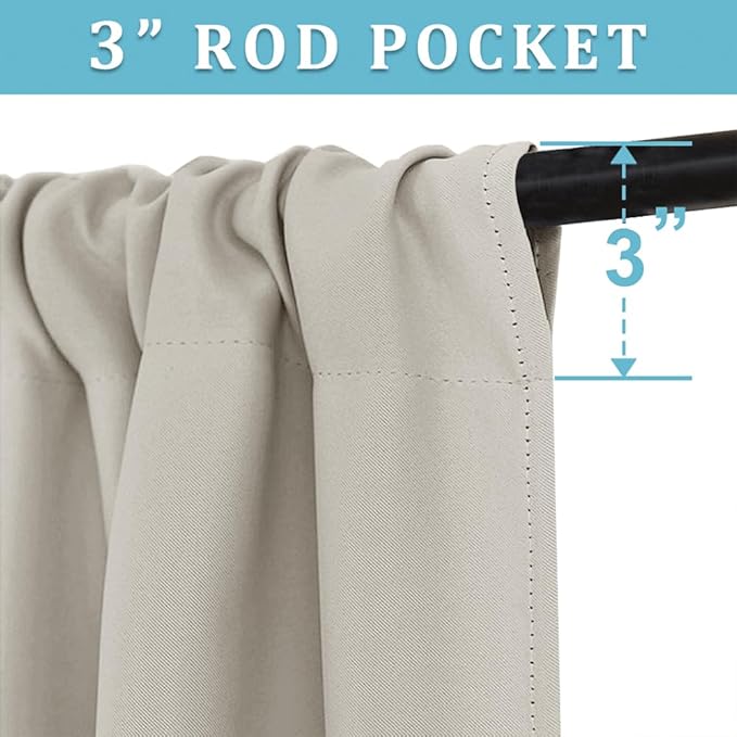 RYB HOME Curtains for Bedroom 63 inches Long, Blackout Thermal Insulating Window Treatment Drapes for Living Room Bathroom Basement Laundry Classroom, W 62 x L 63, Beige, 2 Panels