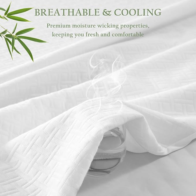100% Waterproof California King Mattress Protector, Breathable Bamboo Rayon Mattress Cover with 8”-21” Deep Pocket, Noiseless Cool 3D Air Mattress Cover, Hypoallergenic & Odor Resistant