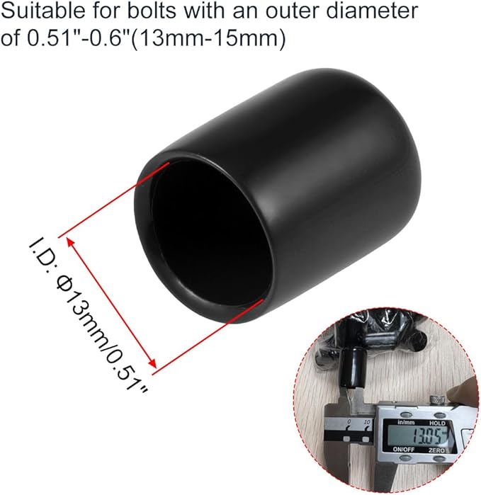 uxcell 20pcs Rubber End Caps 13mm ID Vinyl Round Tube Bolt Cap Cover Thread Protectors Black