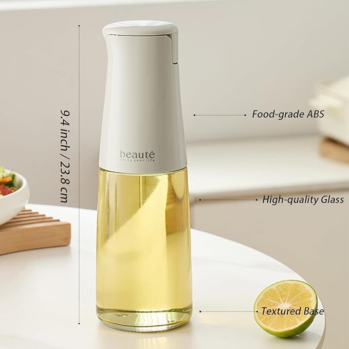 17oz Oil Dispenser for Kitchen, Auto Flip、Non-Drip、Leak Proof, Oil Bottles for Kitchen, Vinegar Dispenser, Cooking Glass Bottle with 500ml (Yellow Green)