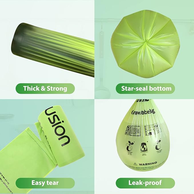 GreFusion Compostable 36 gallon Trash Bags, Extra Thick 1.28 Mills, Compost 36 Gal Trash Bags (Kitchen Tall Garbage Bags), Compostable Lawn & Leaf Yard Waste bags,ASTM D6400,Bpi Certified