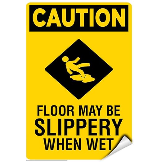 Caution Floor May Be Slippery When Wet Hazard Sign Label Decal Sticker 5 inches x 7 inches