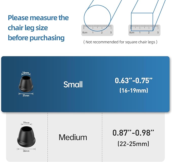 0.75 Inch Heavy Duty Rubber Chair Leg Caps - 24 PCS Non-Slip Furniture Floor Protectors with Metal Inserts for Wood, Tile, Carpet - Fits Chairs,Stools,Bar Stools