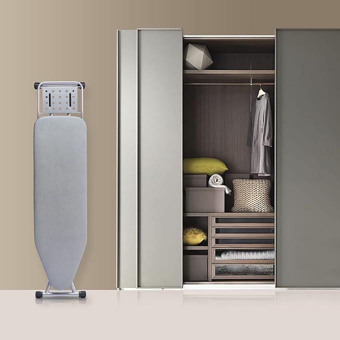 Ironing Board, Heat Resistant Cover Iron Board with Steam Rest, Non-Slip Foldable Ironing Stand. Heavy Sturdy Metal Frame Legs Iron Stand(13 * 34 * 53 Inches) (Silver Gray)