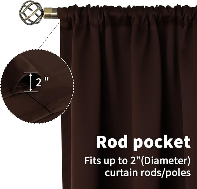 BGment Brown Blackout Curtains for Living Room - Chocolate Thermal Insulated Drapes Room Darkening Privacy Extro Long for Bedroom, 52 x 90 Inch, 2 Panels