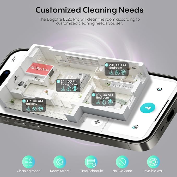 Bagotte Robot Vacuum and Mop Self Emptying, 5000Pa Suction, 60-Day Hands-Free, LiDAR Navigation, Smart Mapping, No-Go Zones, Wi-Fi/Alexa App Control for Pet Hair, Hard Floors, Carpets