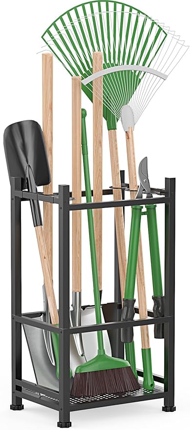 Dirza Garden Tool Organizer,Yard Tool Organizer for Garage Organization and Storage,Garden Tool Rack with 9 Loops for Garage, Shed, Outdoor,Easy Take Out and Storage,Will NOT tip over