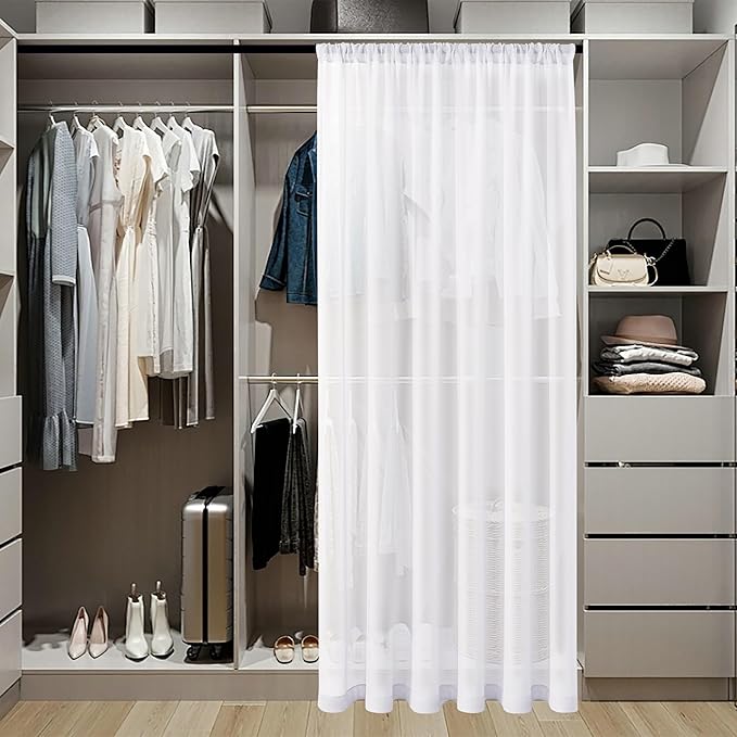 Tollpiz Short Sheer Door Curtain Closet Linen Textured Curtain Sheers Doorway Light Filtering Voile Patio Glass Door Rod Pocket Curtains French Door, 54 x 54 inches Long, White, Set of 1 Panel